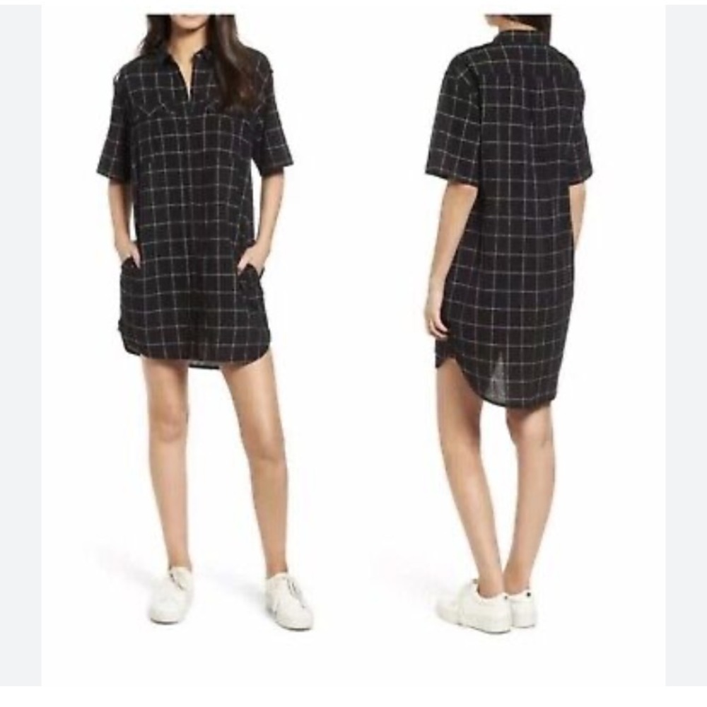 Current/Elliot size 4 Black and white windowpane shirt dress